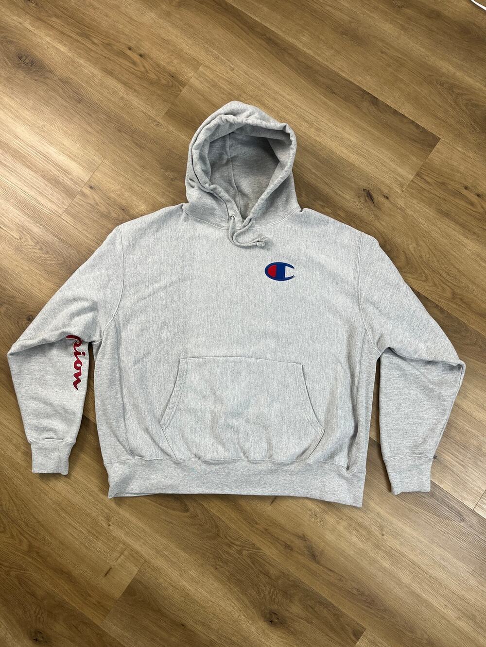 Champion Reverse Weave Hoodie 2XL Big C Logo Gray Vintage
